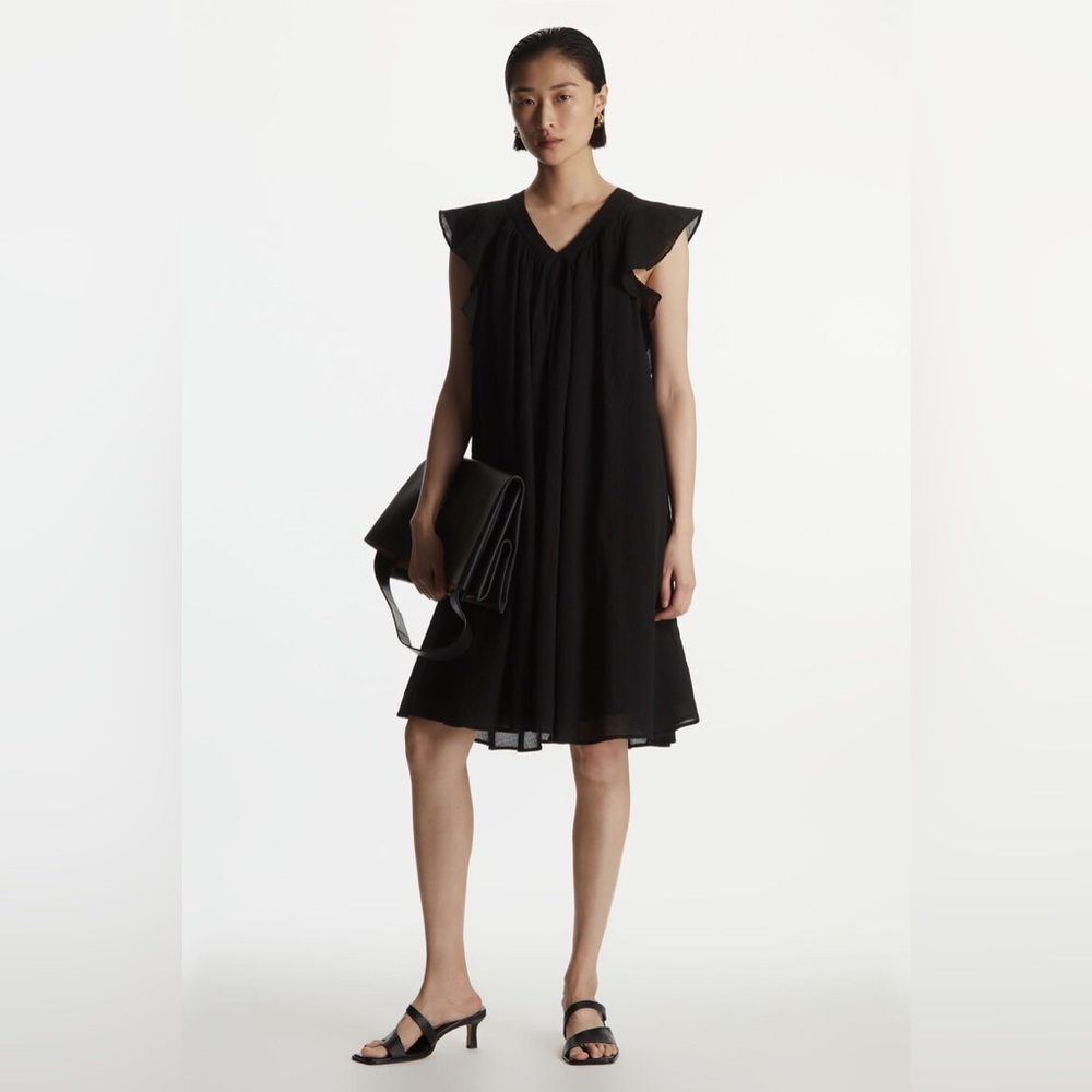 COS Ruffled Cap-Sleeve Dress in Black - Picture 3 of 11